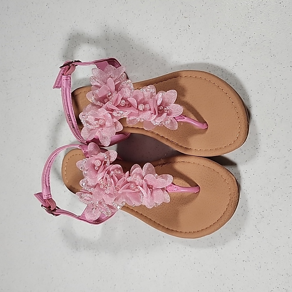 Laura Ashley Pink Flower Cutie T-Strap Sandal Girls Size 1 - Picture 1 of 6
